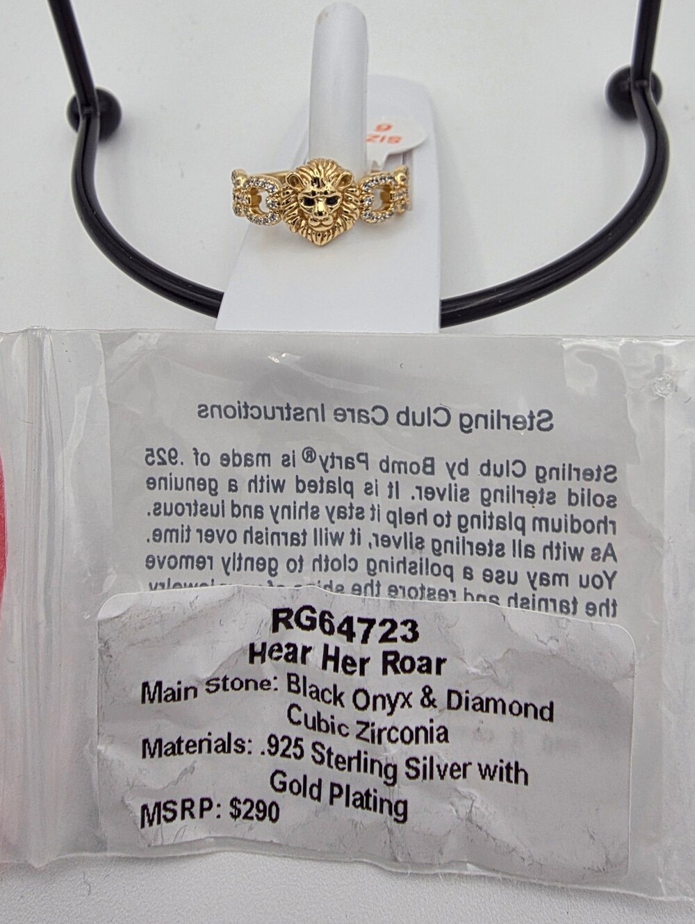 BP Hear Her Roar Gold Lion Ring Size 6 Sterling Silver with Gold Plating